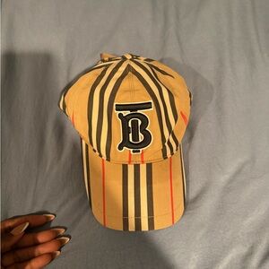 Burberry Tan Striped TB Logo Baseball Cap